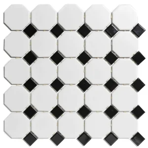 The Mosaic Factory Paris Mozaiek Tegel Octagon - Wit en Zwart Porselein Geglazuurd 295x295 mm Koop Vandaag
