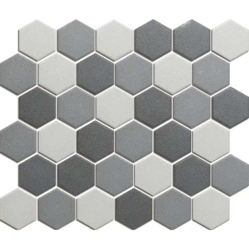 Op = Op The Mosaic Factory London Mozaiek Tegel Hexagon - Donker Grijs Mix Porselein Ongeglazuurd, R11 281x325 mm