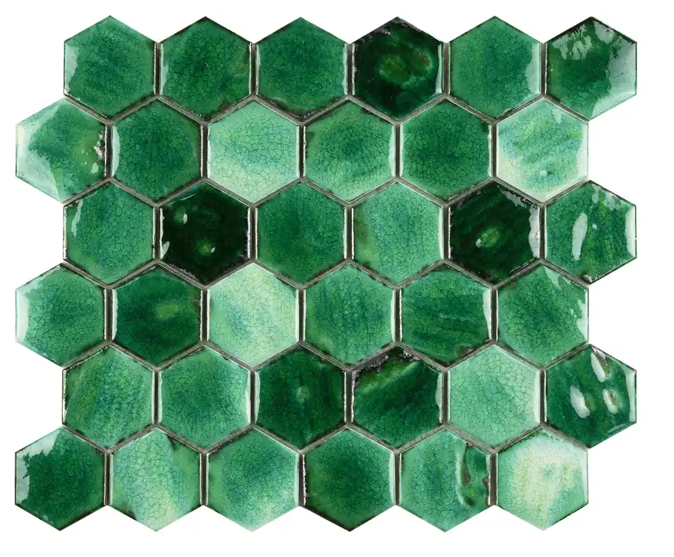 Lage Kosten Mozaïek tegels Mykonos-smaragd 31,2x27 - Hexagon Wandtegels Geglazuurde porseleinen steengoed