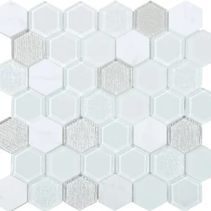 Mozaïek tegels Tour Wit 30x30 - Hexagon Wandtegels Glas Superprijs