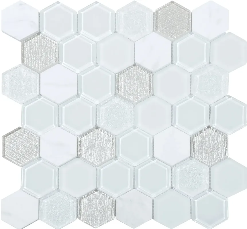 Mozaïek tegels Tour Wit 30x30 - Hexagon Wandtegels Glas Superprijs