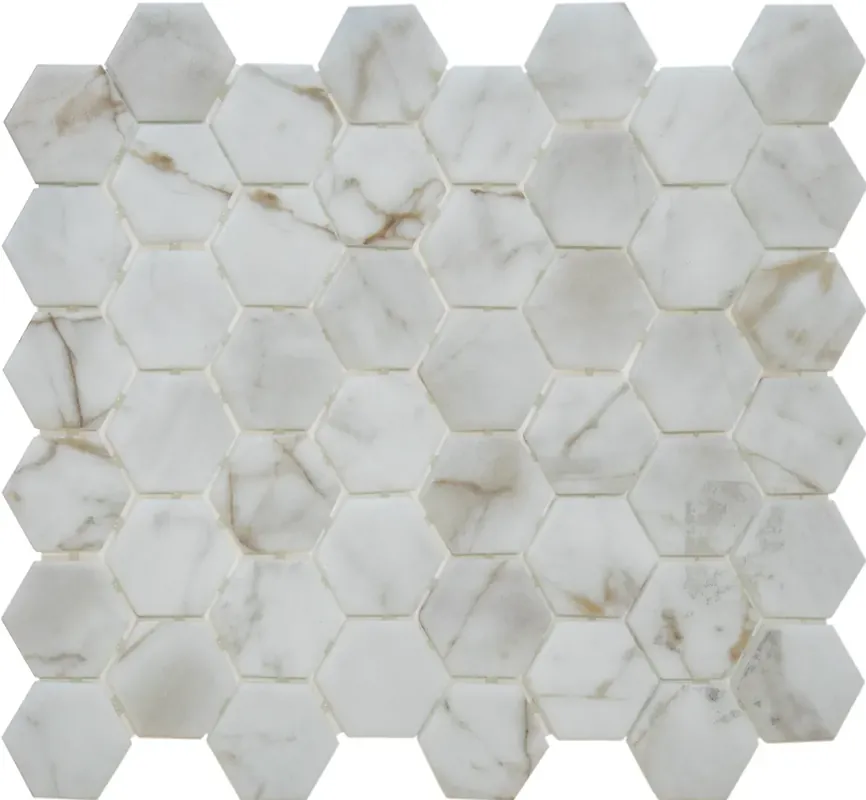 Weekendaanbieding The Mosaic Factory Bianco Marmer Hexagon - Marmer Geprint op Gerecycled Glas, 276x329 mm