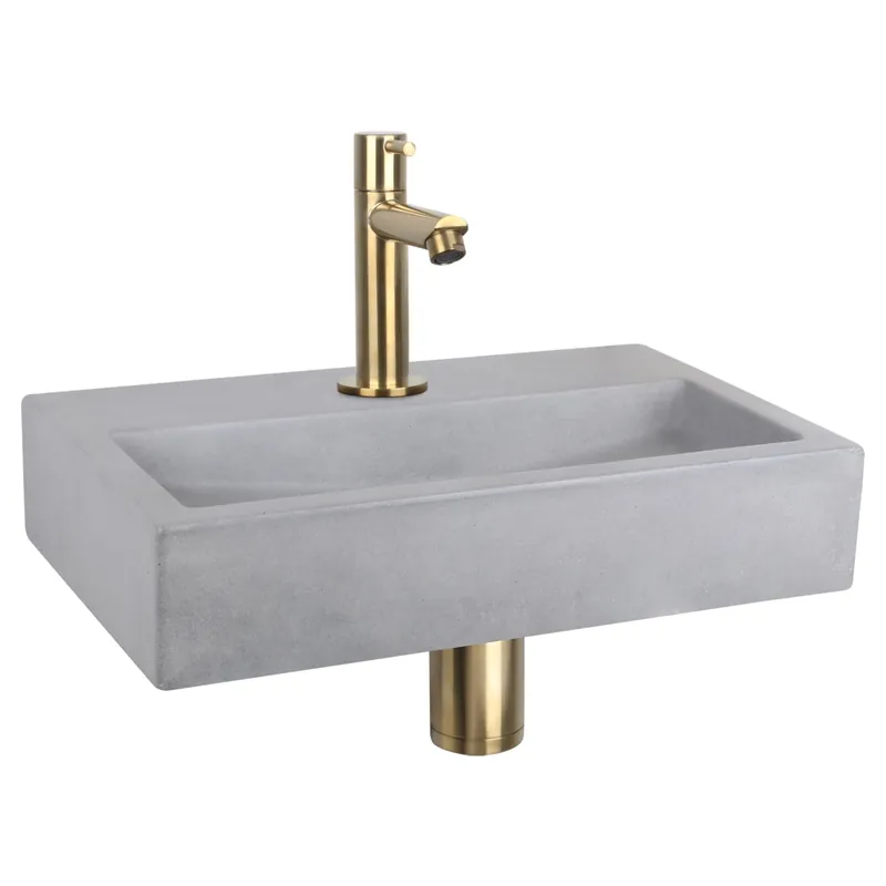Differnz Flat fonteinset beton lichtgrijs - kraan recht - 38 x 24 x 8 cm - mat goud Nieuw