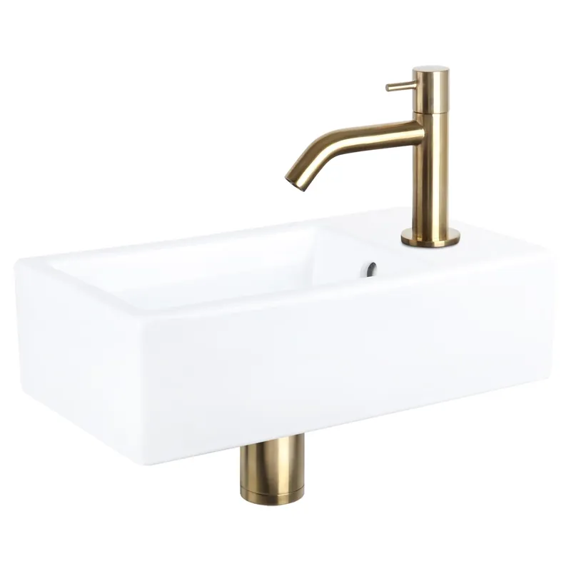 Differnz Force fonteinset keramiek - kraan gebogen - 40 x 22 x 11.5 cm - mat goud Favoriet