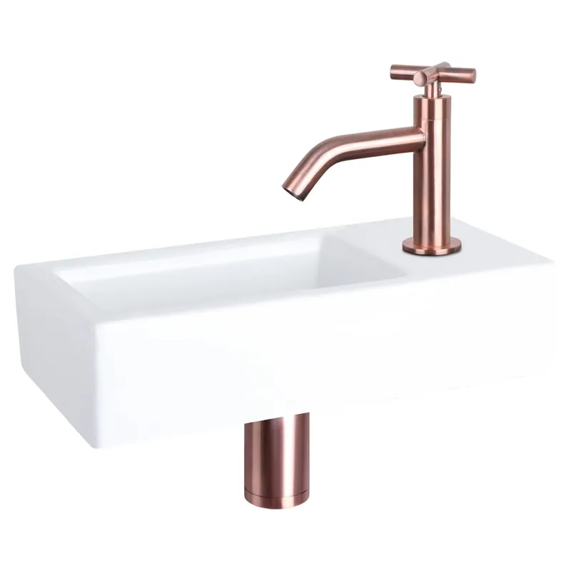 Differnz Ravo fonteinset keramiek - kraan gebogen - met handdoekrek - 38.5 x 18.5 x 9 cm - mat zwart Uitverkoop