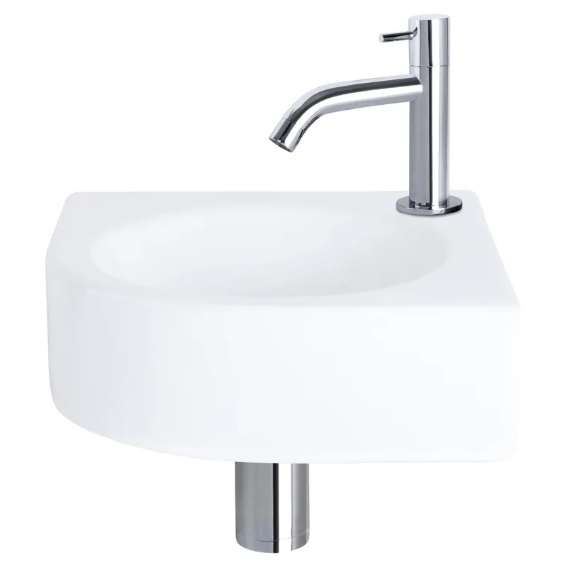 Differnz Cleo fonteinset keramiek - kraan gebogen - 30 x 30 x 10 cm - chroom Finale Uitverkoop