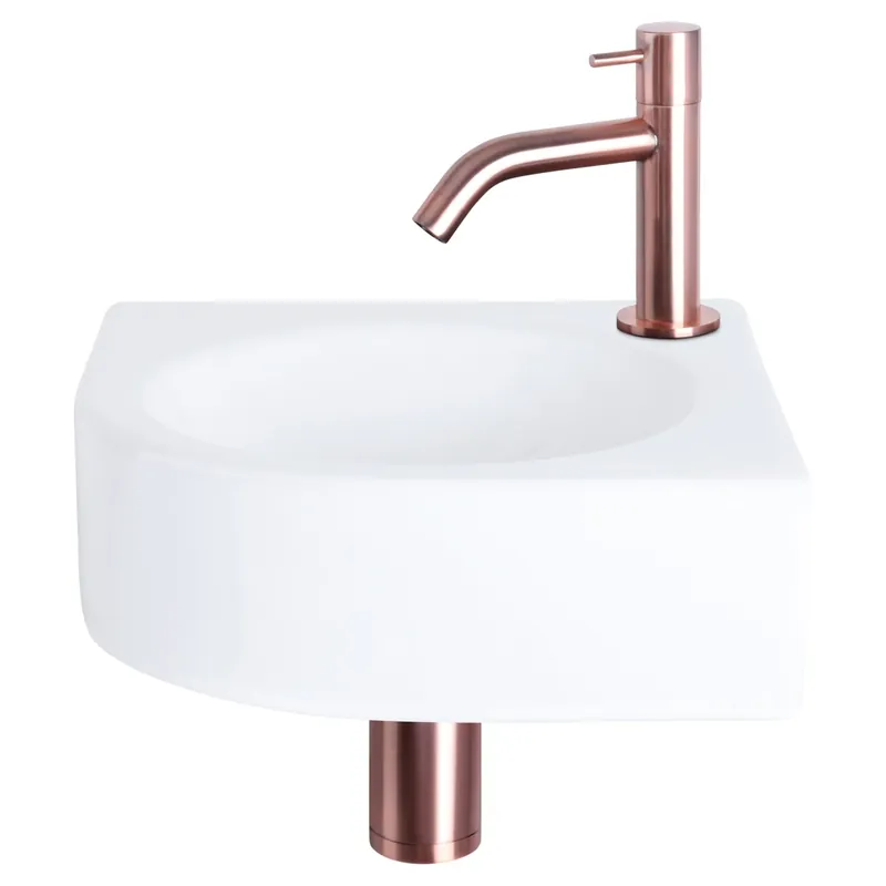 Snelle Levering Differnz Cleo 30x30x10 cm Keramiek Wit Met Kraan Gebogen Rood Koper