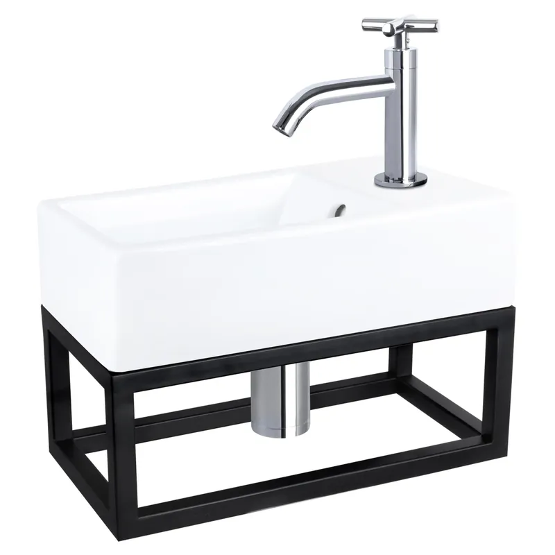 Direct Beschikbaar Differnz Force fonteinset keramiek - kraan kruis - met handdoekrek - 40 x 22 x 11.5 cm - chroom