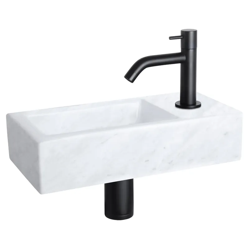 Beperkte Voorraad Differnz Helios fonteinset marmer - kraan gebogen - 37.5 x 18.5 x 9.5 cm - mat zwart