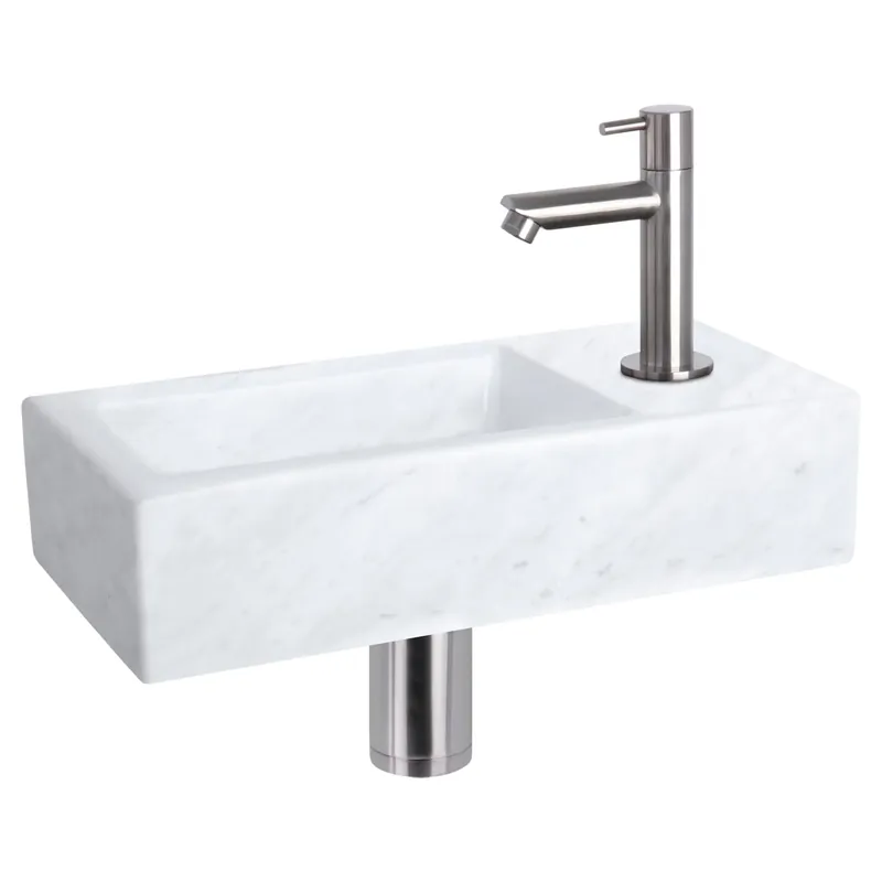 Differnz Helios fonteinset marmer - kraan recht - 37.5 x 18.5 x 9.5 cm - mat chroom Populair