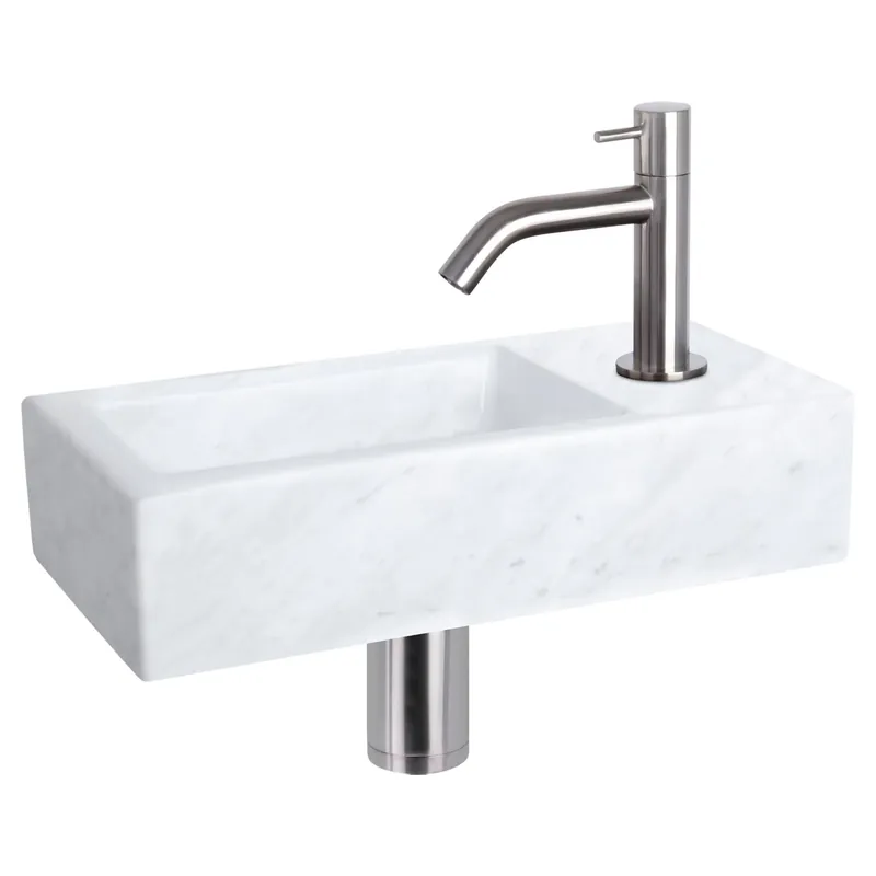 Seizoensaanbieding Differnz Helios fonteinset marmer - kraan gebogen - 37.5 x 18.5 x 9.5 cm - mat chroom