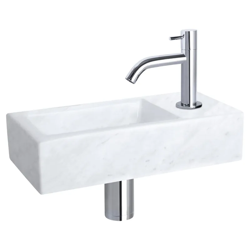 Differnz Helios fonteinset marmer - kraan gebogen - 37.5 x 18.5 x 9.5 cm - chroom Beperkt Aanbod