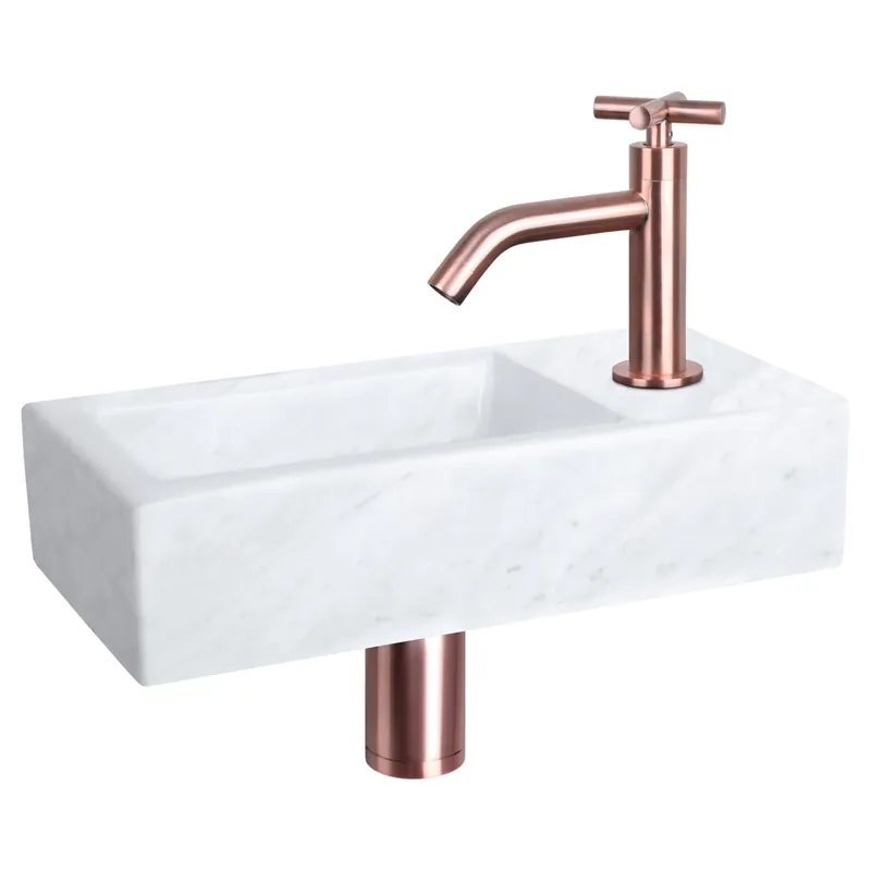 Laatste Versie Differnz Helios fonteinset marmer - kraan kruis - 37.5 x 18.5 x 9.5 cm - rood koper