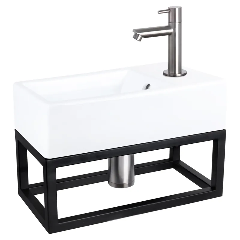 Betrouwbaar Differnz Force fonteinset keramiek - kraan recht - met handdoekrek - 40 x 22 x 11.5 cm - mat chroom