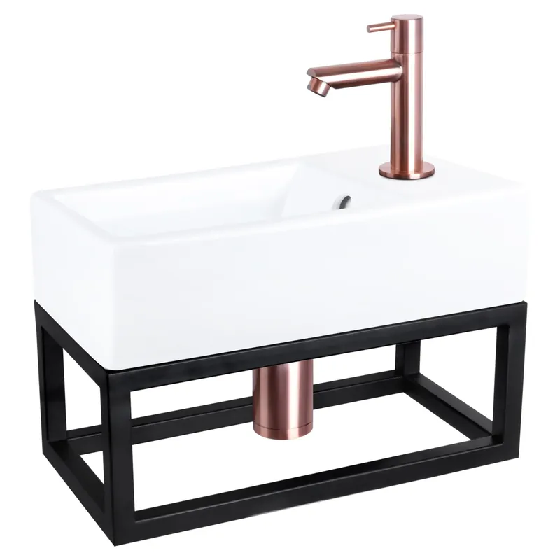 Beperkt Aanbod Differnz Force fonteinset keramiek - kraan recht - met handdoekrek - 40 x 22 x 11.5 cm - rood koper