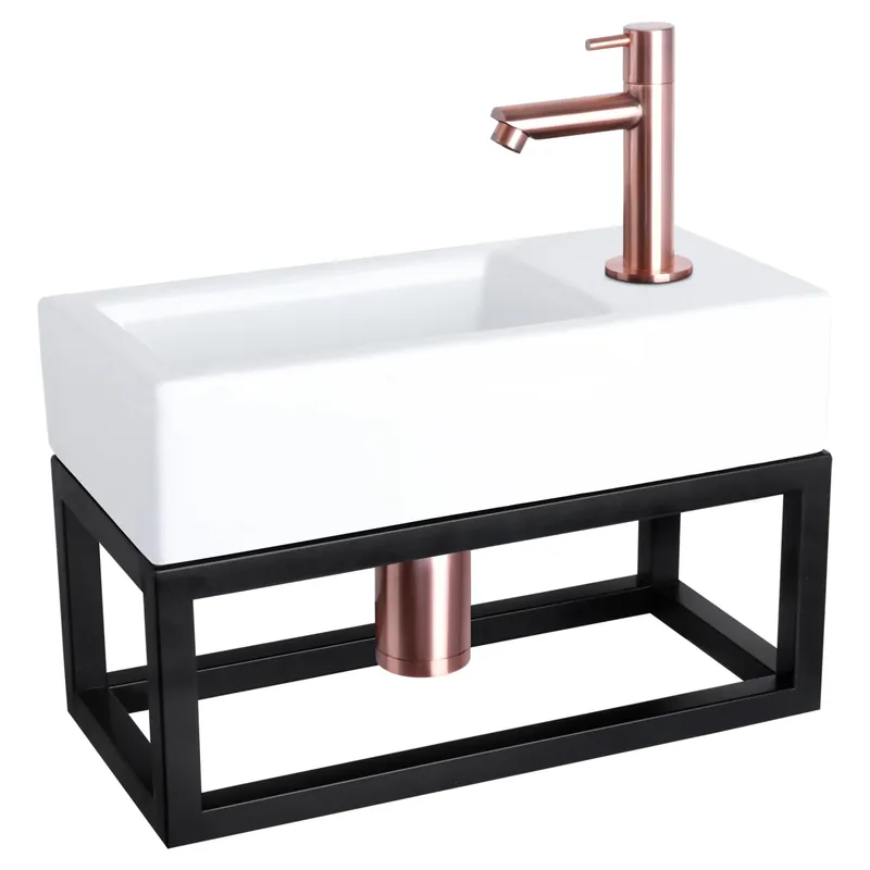 Differnz Ravo fonteinset keramiek - kraan recht - met handdoekrek - 38.5 x 18.5 x 9 cm - rood koper Finale Uitverkoop
