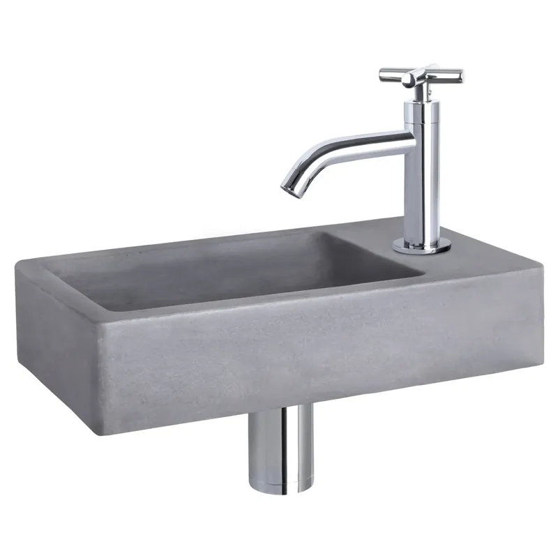 Betaalbaar Differnz Force fonteinset beton donkergrijs - kraan kruis - 40 x 22 x 8 cm - chroom