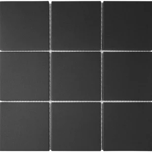 Goedkoop The Mosaic Factory London Mozaiek Tegel Vierkant - Zwart Porselein Ongeglazuurd, R11 95x95x6 mm