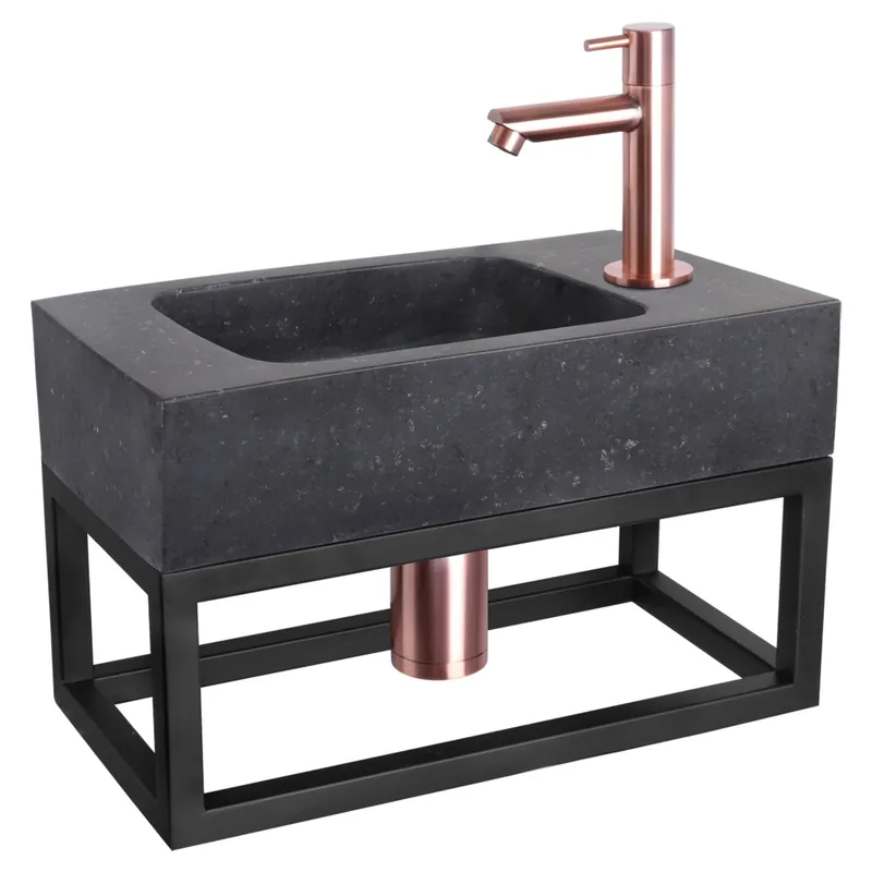 Differnz fonteinset bombai black - natuursteen - kraan recht - met handdoekrek - 40 x 22 x 9 cm - rood koper Laatste Versie
