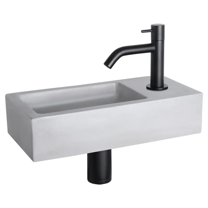 Differnz Ravo fonteinset beton lichtgrijs - kraan gebogen - 38.5 x 18.5 x 9 cm - mat zwart Bestel Nu