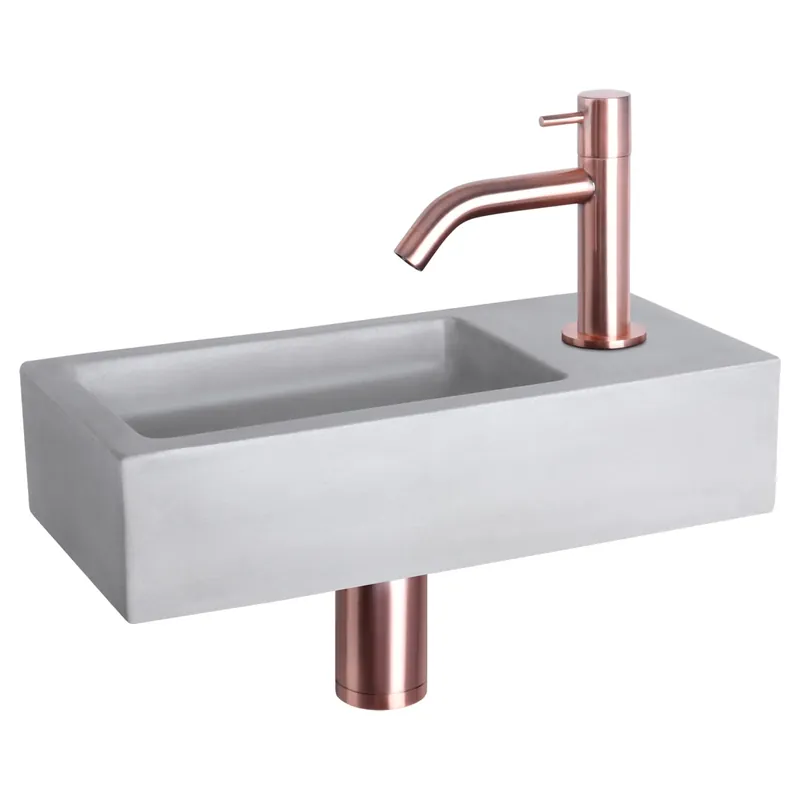 Differnz Ravo fonteinset beton lichtgrijs - kraan gebogen - 38.5 x 18.5 x 9 cm - rood koper Veilige Betaling