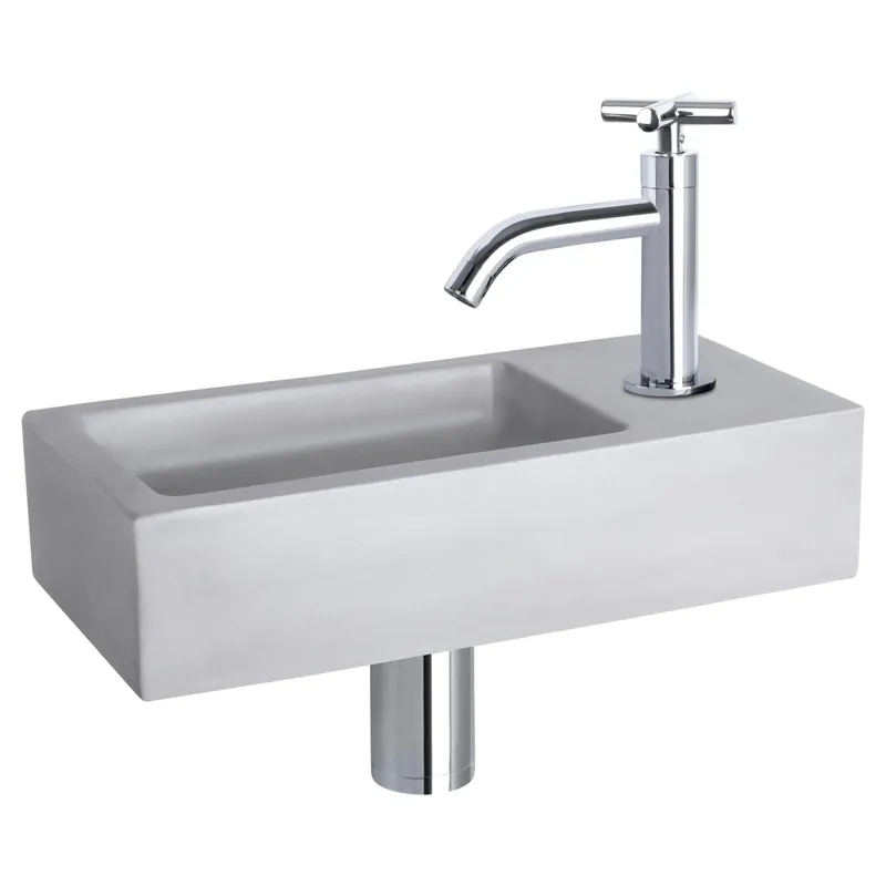 Differnz Ravo fonteinset beton lichtgrijs - kraan kruis - 38.5 x 18.5 x 9 cm - chroom Favoriet