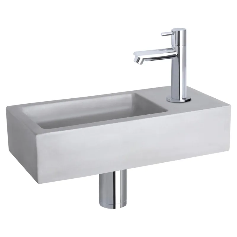 Fabrieksprijs Differnz Ravo fonteinset beton lichtgrijs - kraan recht - 38.5 x 18.5 x 9 cm - chroom