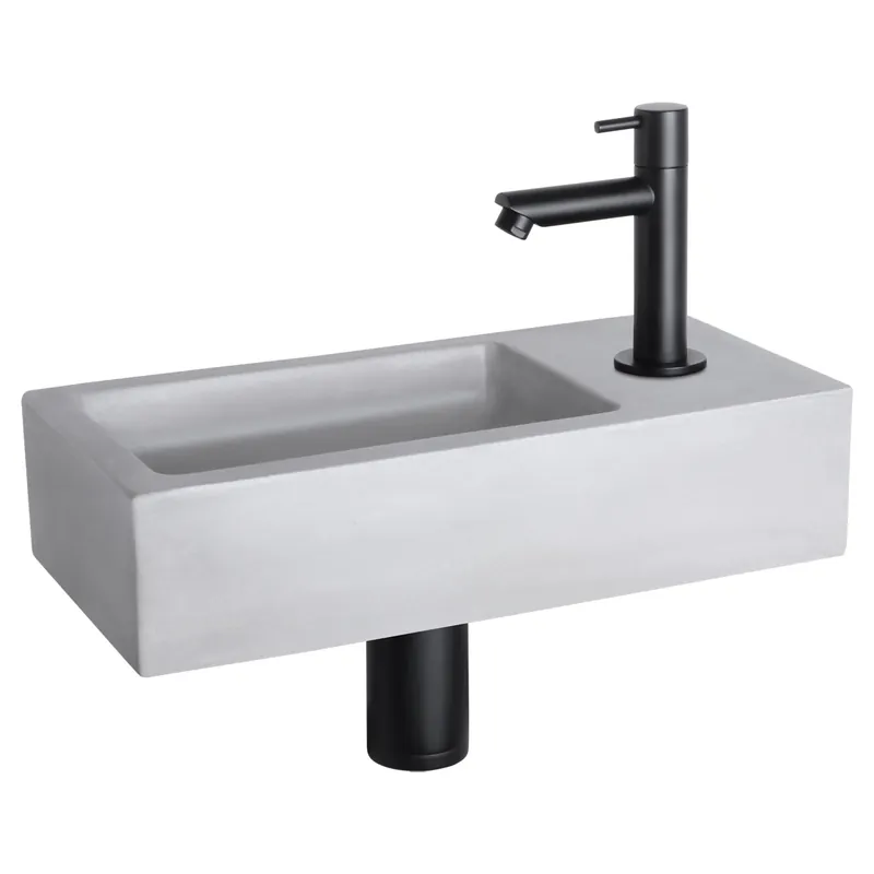 Differnz Ravo fonteinset beton lichtgrijs - kraan recht - 38.5 x 18.5 x 9 cm - mat zwart Laatste Kans