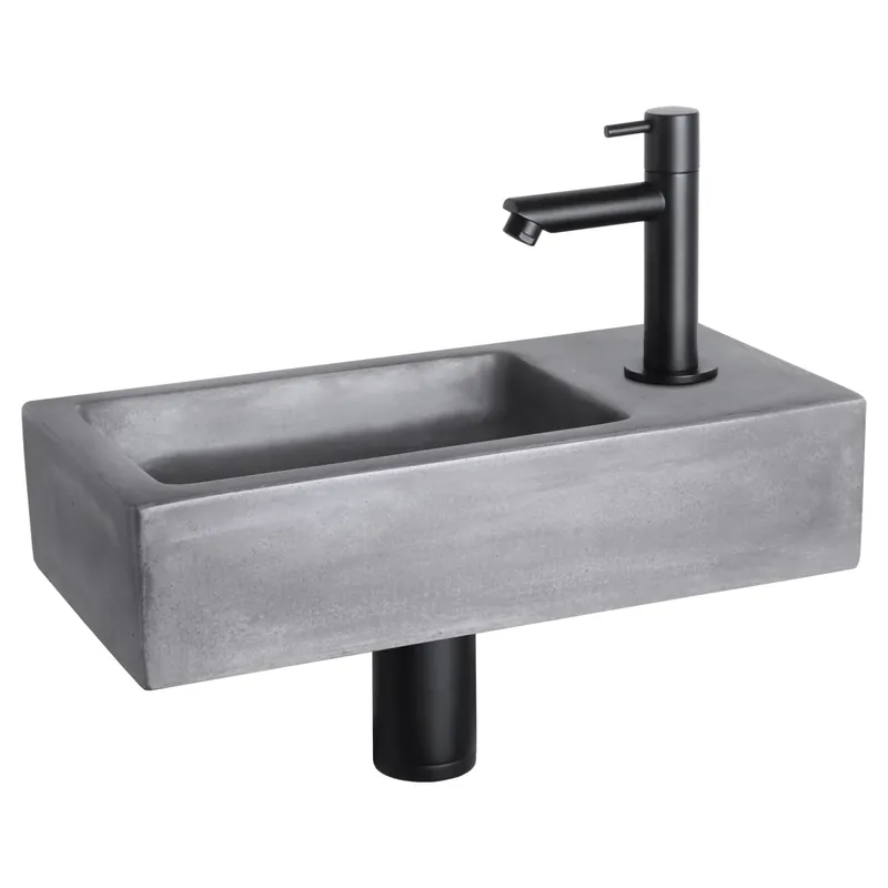 Differnz Ravo fonteinset beton donkergrijs - kraan recht - 38.5 x 18.5 x 9 cm - mat zwart Express Levering