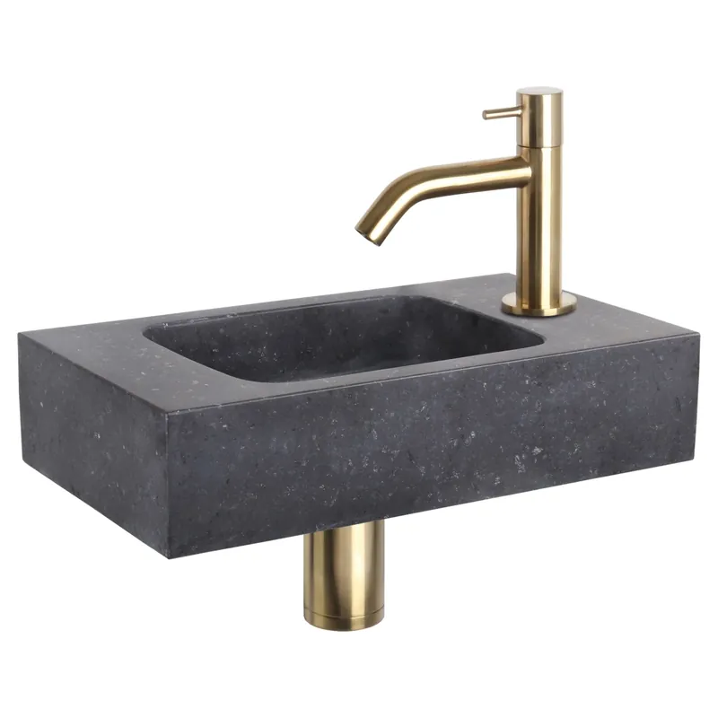 Differnz fonteinset bombai black - natuursteen - kraan gebogen - 40 x 22 x 9 cm - mat goud Bestel Nu