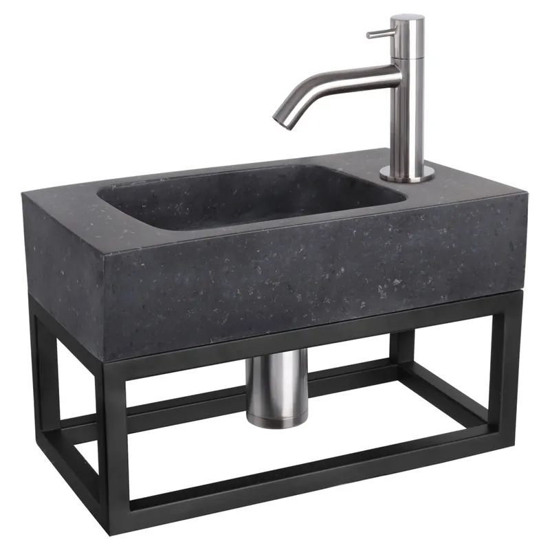 Differnz fonteinset bombai black - natuursteen - kraan gebogen - met handdoekrek - 40 x 22 x 9 cm - mat chroom Koop Vandaag