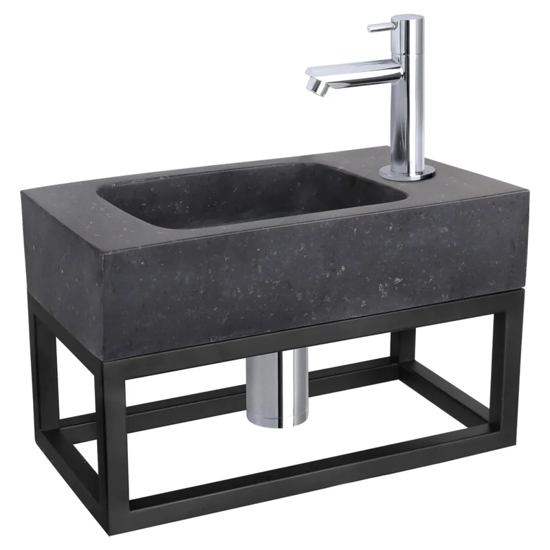 Voordeelprijs Differnz fonteinset bombai black - natuursteen - kraan recht - met handdoekrek - 40 x 22 x 9 cm - chroom