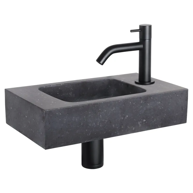 Bestseller Differnz fonteinset bombai black - natuursteen - kraan gebogen - 40 x 22 x 9 cm - mat zwart