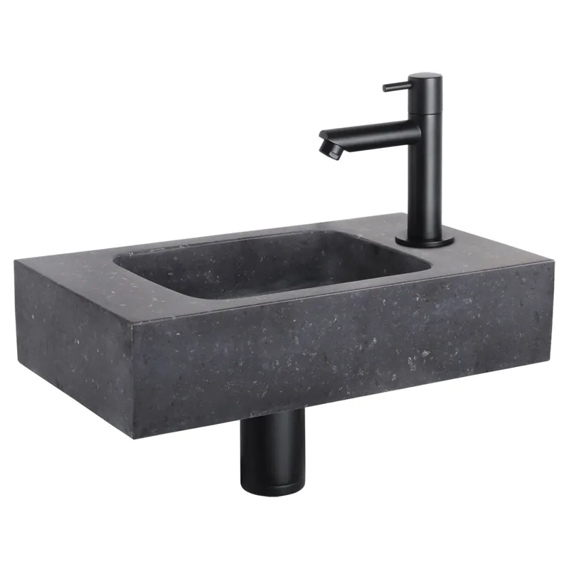 Meest Verkocht Differnz fonteinset bombai black - natuursteen - kraan recht - 40 x 22 x 9 cm - mat zwart