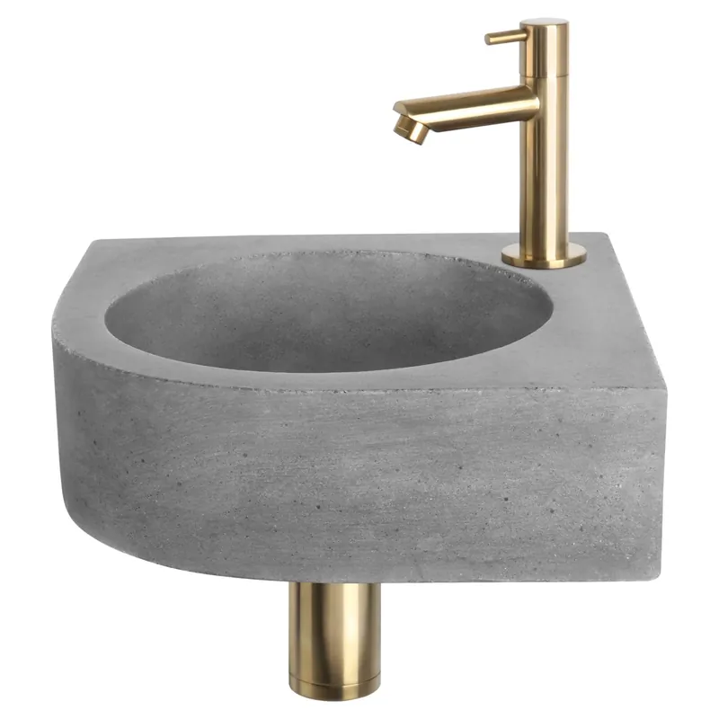 Korting Differnz Cleo fonteinset beton donkergrijs - kraan recht - 31.5 x 31.5 x 10 cm - mat goud