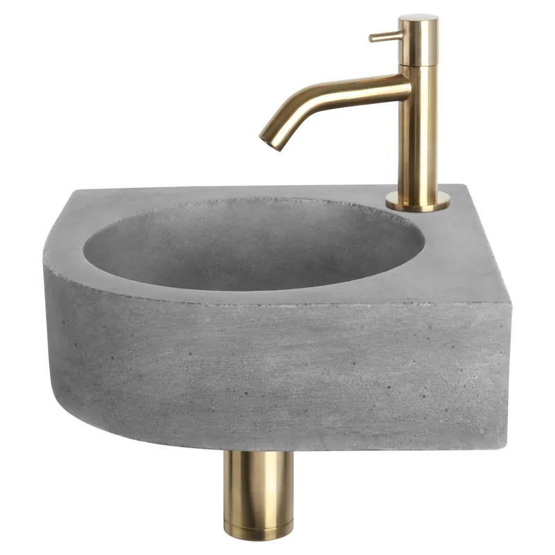 Dagaanbieding Differnz Cleo fonteinset beton donkergrijs - kraan gebogen - 31.5 x 31.5 x 10 cm - mat goud