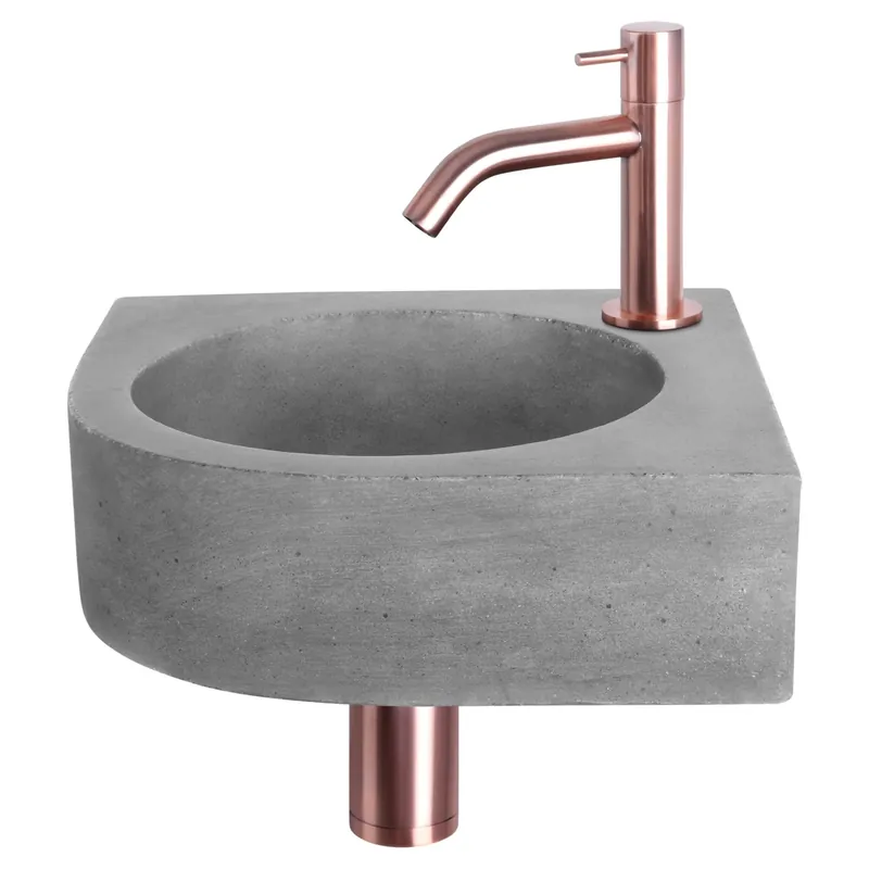 Superprijs Differnz Cleo fonteinset beton donkergrijs - kraan gebogen - 31.5 x 31.5 x 10 cm - rood koper