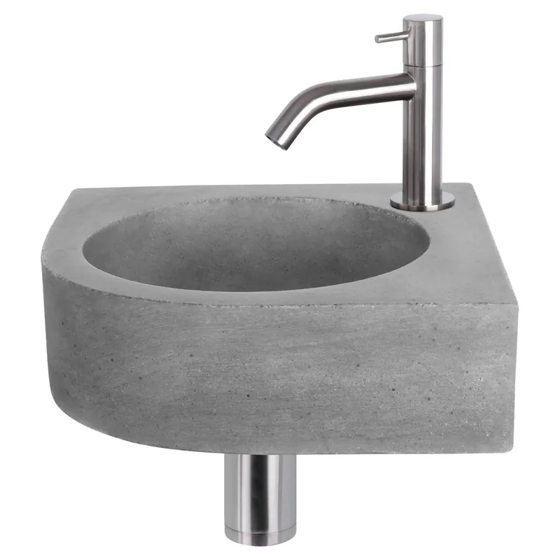 Laatste Versie Differnz Cleo fonteinset beton donkergrijs - kraan gebogen - 31.5 x 31.5 x 10 cm - mat chroom