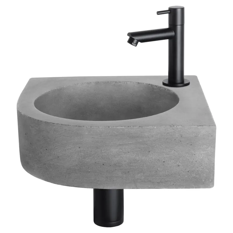 Laatste Kans Differnz Cleo fonteinset beton donkergrijs - kraan recht - 31.5 x 31.5 x 10 cm - mat zwart