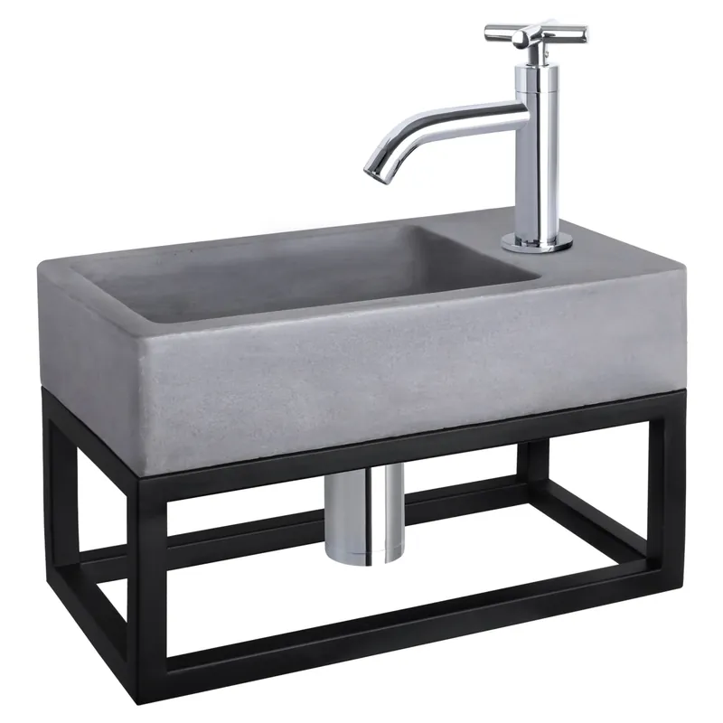 Differnz Force fonteinset beton donkergrijs - kraan kruis - met handdoekrek - 40 x 22 x 9 cm - chroom Shop Nu
