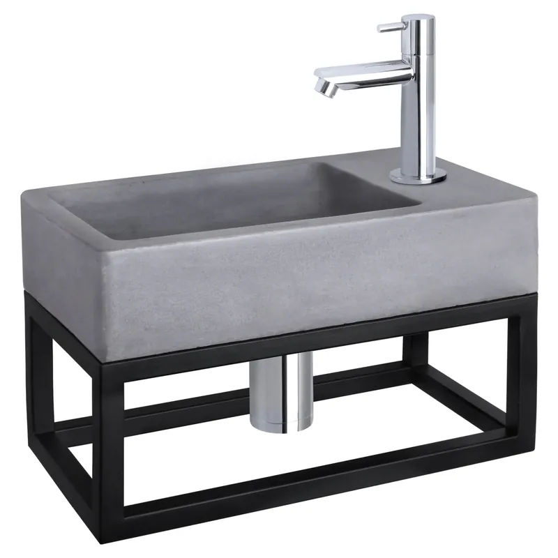 Lage Kosten Differnz Force fonteinset beton donkergrijs - kraan recht - met handdoekrek - 40 x 22 x 9 cm - chroom