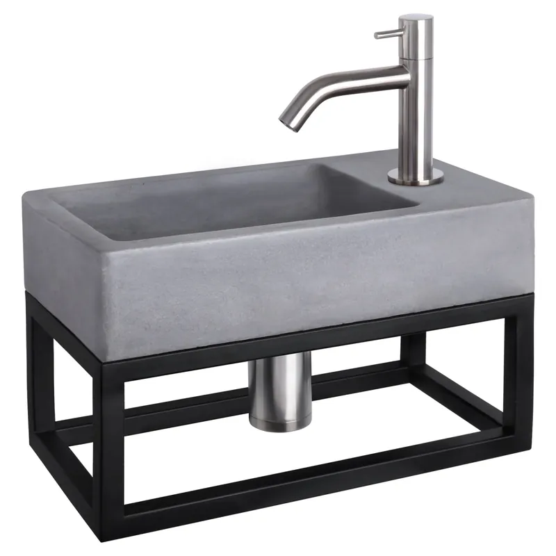 Differnz Force fonteinset beton donkergrijs - kraan gebogen - met handdoekrek - 40 x 22 x 9 cm - mat chroom Alleen Vandaag