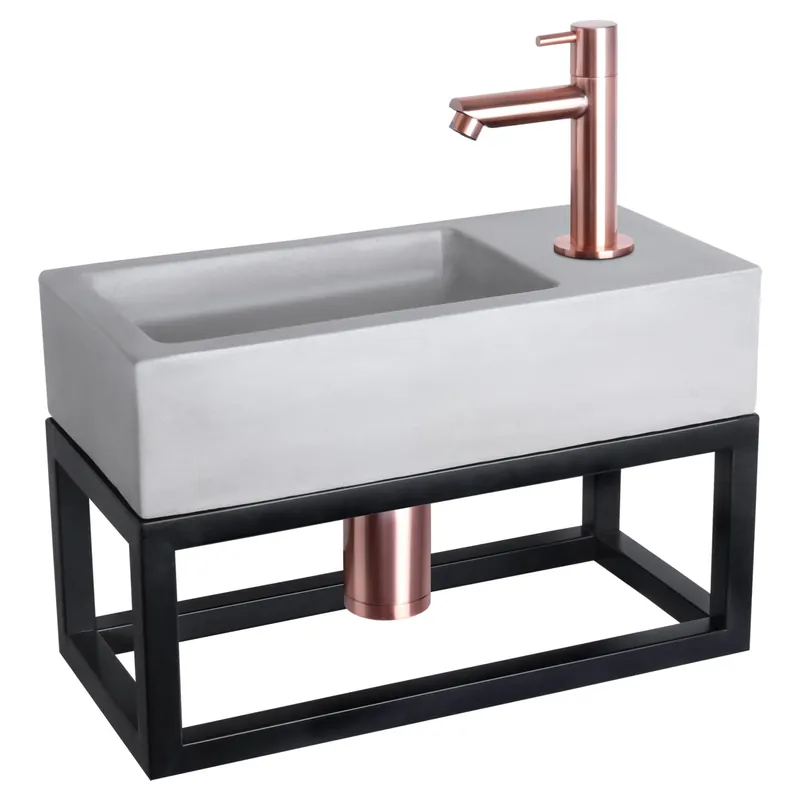Differnz Ravo fonteinset beton lichtgrijs - kraan recht - met handdoekrek - 38.5 x 18.5 x 9 cm - rood koper Beperkte Voorraad