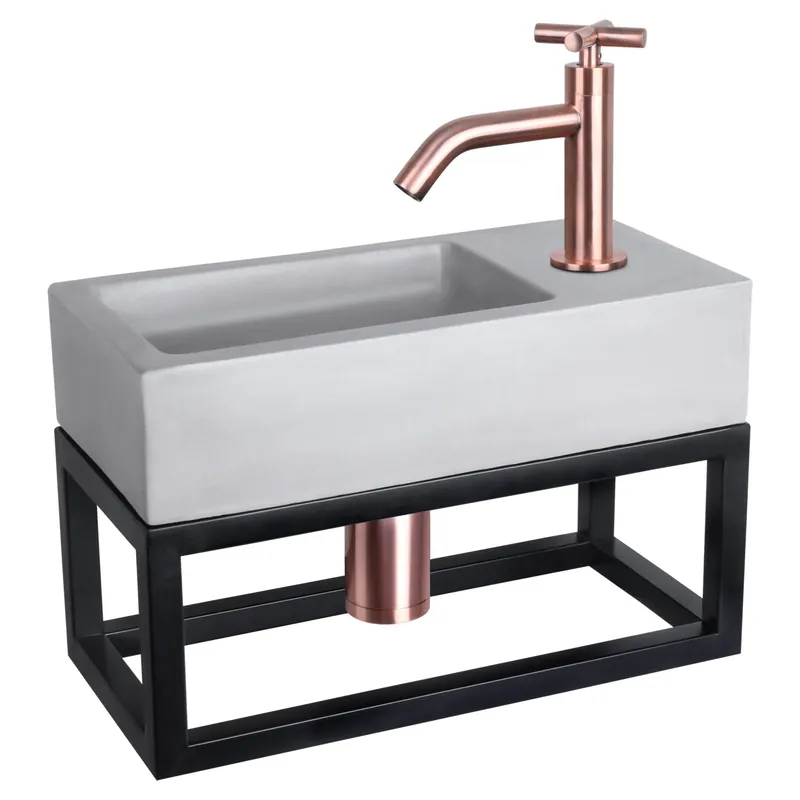 Merkproduct Differnz Ravo fonteinset beton lichtgrijs - kraan kruis - met handdoekrek - 38.5 x 18.5 x 9 cm - rood koper