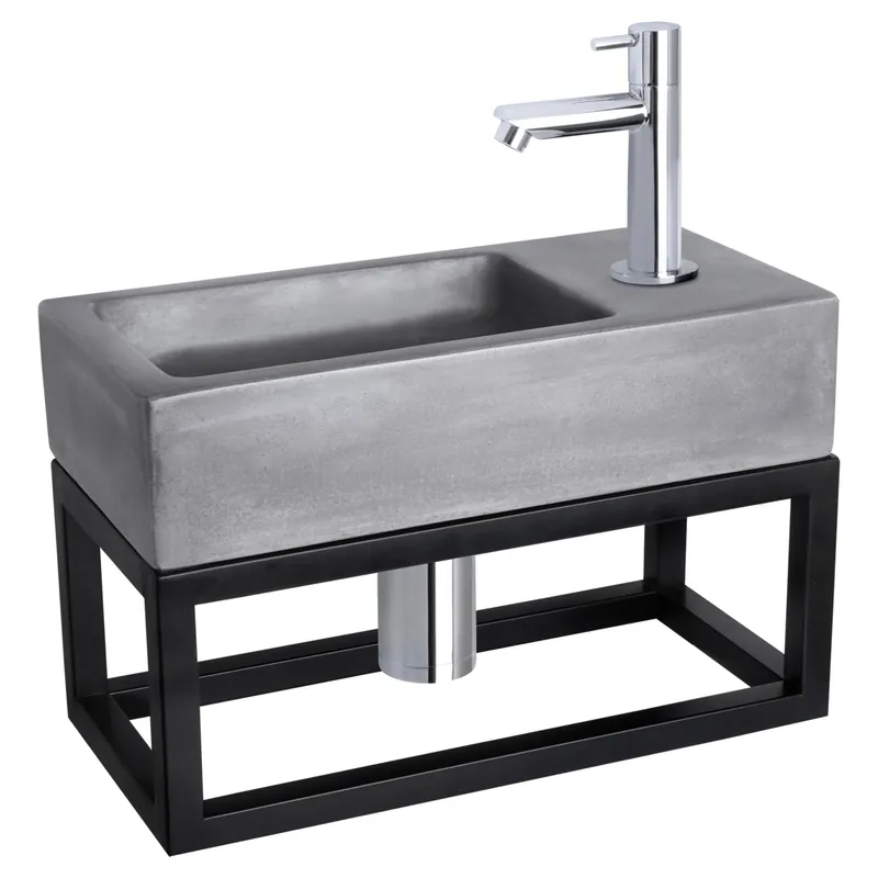 Differnz Ravo fonteinset beton donkergrijs - kraan recht - met handdoekrek - 38.5 x 18.5 x 9 cm - chroom Bestseller