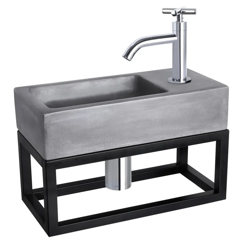 Differnz Ravo fonteinset beton donkergrijs - kraan kruis - met handdoekrek - 38.5 x 18.5 x 9 cm - chroom Direct Beschikbaar