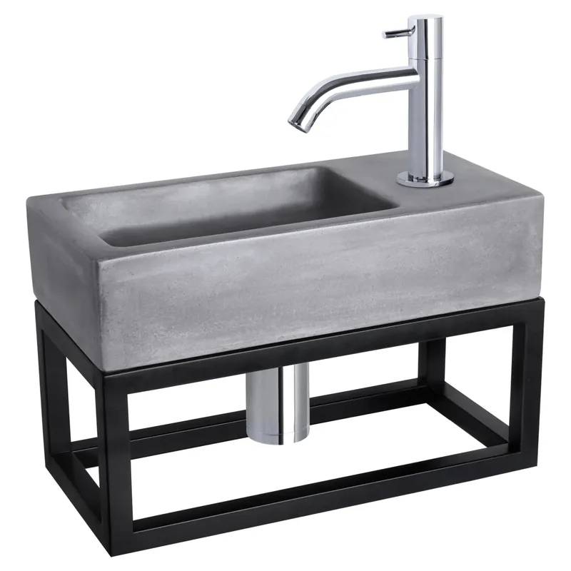 Differnz Ravo fonteinset beton donkergrijs - kraan gebogen - met handdoekrek - 38.5 x 18.5 x 9 cm - rood koper Merkproduct