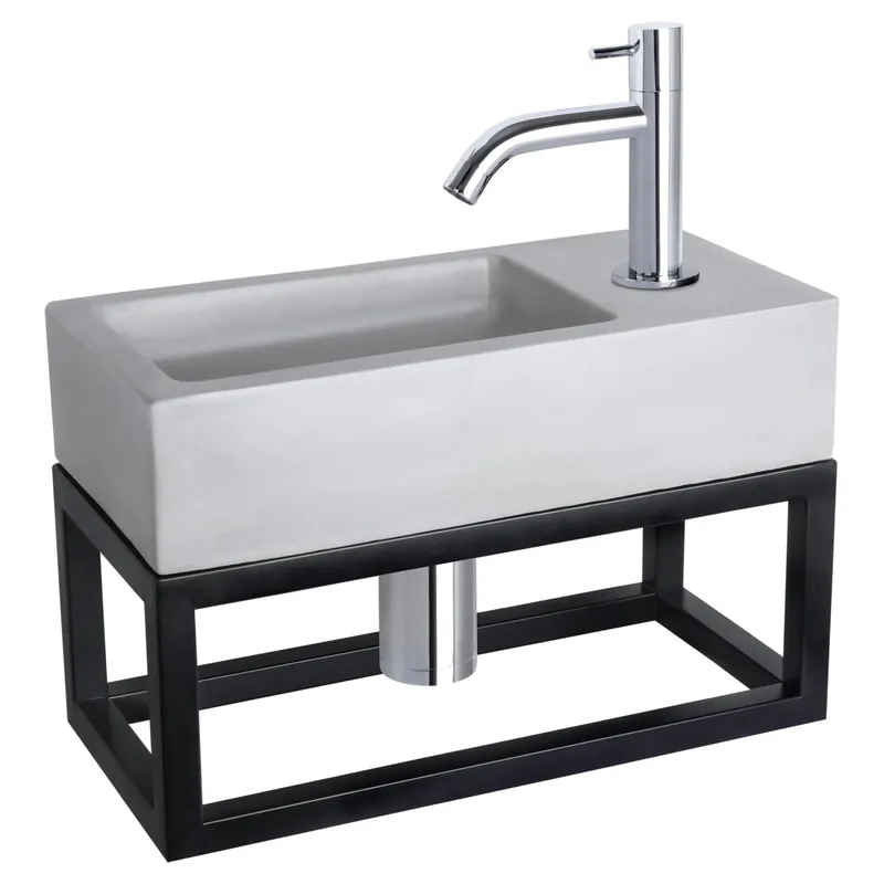 Differnz Ravo fonteinset beton lichtgrijs - kraan gebogen - met handdoekrek - 38.5 x 18.5 x 9 cm - chroom Express Levering