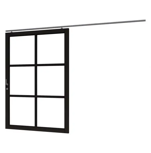 Steellook schuifdeur enkel zwart gespoten Douglas 150×227,4cm rechts incl hang en sluitwerk Beperkt Aanbod