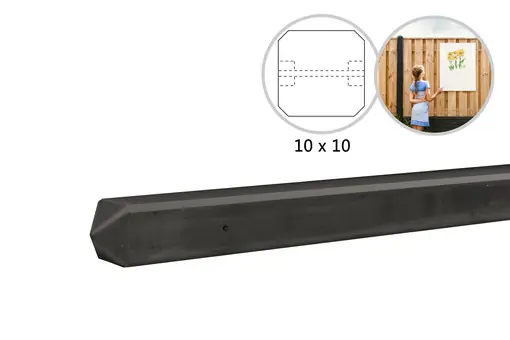 Premium Betonpaal met diamantkop t.b.v. betonplaten met motief 10 x 10 x 275 cm, antraciet zonder coating tussenpaal.